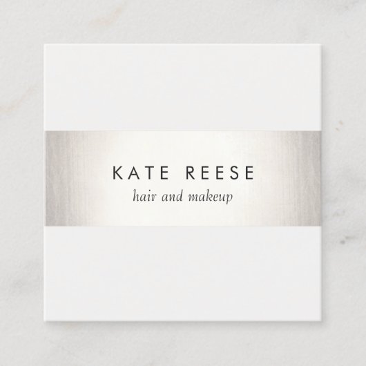 エレガントスタイリッシュモダン白フェイク銀ストライプの スクエア名刺 (正面)