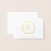 エレガントスタイリッシュモダン素朴リースモノグラムノート 箔カード (封筒付き正面)