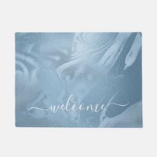エレガントスタイリッシュモダン赤ちゃん青い大理石 ドアマット