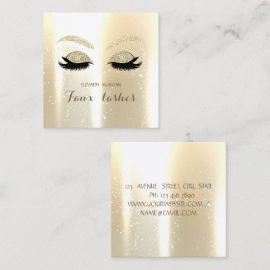 エレガントスタイリッシュモダン金ゴールドグリッターフェイクー スクエア名刺 (正面/裏面)