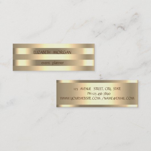 エレガントスタイリッシュモダン金ゴールドストライプの スキニー名刺 (正面/裏面)