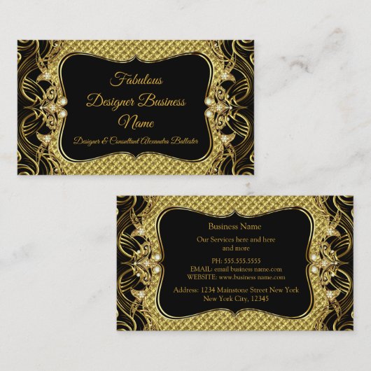 エレガントスタイリッシュモダン金ゴールド・ブラック・デザイナ 名刺 (正面/裏面)