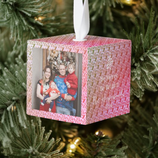 エレガントスタイリッシュモダン3家族の写真クリスマス キューブオーナメント (ツリー)