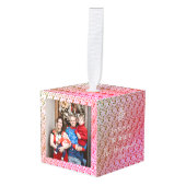 エレガントスタイリッシュモダン3家族の写真クリスマス キューブオーナメント (正面アングル)