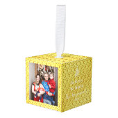 エレガントスタイリッシュモダン3家族の写真クリスマス キューブオーナメント (正面アングル)