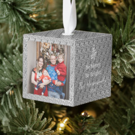エレガントスタイリッシュモダン3家族の写真クリスマス キューブオーナメント