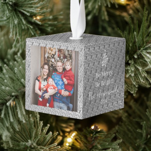 エレガントスタイリッシュモダン3家族の写真クリスマス キューブオーナメント (ツリー)