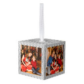 エレガントスタイリッシュモダン3家族の写真クリスマス キューブオーナメント (裏面アングル)