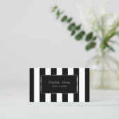 エレガントスタイリッシュモダン,ストライプの，黒フレーム 名刺 (スタンド正面)