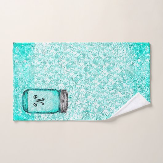 エレガントスタイリッシュモノグラムのイニシャルティール（緑がかった色） バスタオルセット (ハンドタオル)