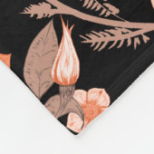 エレガントスタイリッシュモノグロムlブラックパターンフローラ フリースブランケット (角)