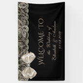 エレガントスタイリッシュレース、ボウ、ブラックのバ結婚ナー 横断幕 (縦)