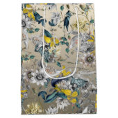 エレガントスタイリッシュヴィンテージ金ゴールドイエローグレーフローラ ミディアムペーパーバッグ (裏面)