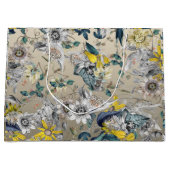 エレガントスタイリッシュヴィンテージ金ゴールドイエローグレーフローラ ラージペーパーバッグ (正面)