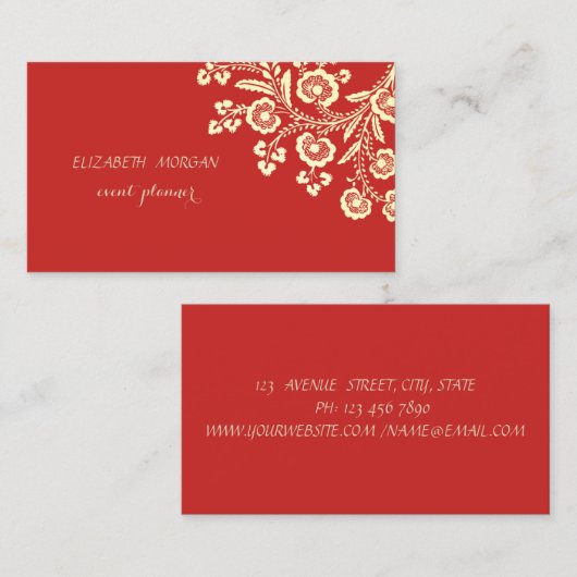 エレガントスタイリッシュ赤、レース 名刺 (正面/裏面)
