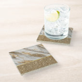 エレガントスタイリッシュ金ゴールドグリッター ガラスコースター (アングル)