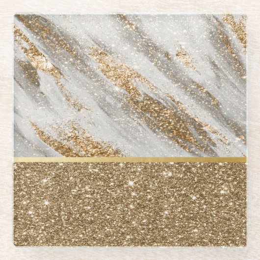 エレガントスタイリッシュ金ゴールドグリッター ガラスコースター (正面)