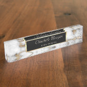 エレガントスタイリッシュ金ゴールドフレーム白金ゴールド大理石 デスクネームプレート (側面)