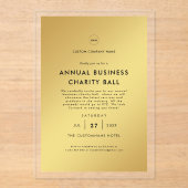 エレガントスタイリッシュ金ゴールドブラック・ビジネス・ロゴ・パーティー アクリル招待状 (正面)