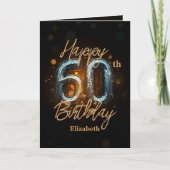 エレガントスタイリッシュ金ゴールドモザイクオンブラック60誕生日 カード (正面)