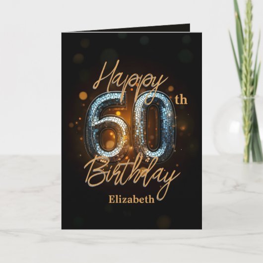 エレガントスタイリッシュ金ゴールドモザイクオンブラック60誕生日 カード (正面)