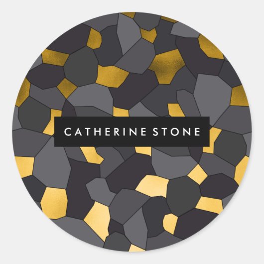 エレガントスタイリッシュ金ゴールド灰色と黒モザイク ラウンドシール (正面)