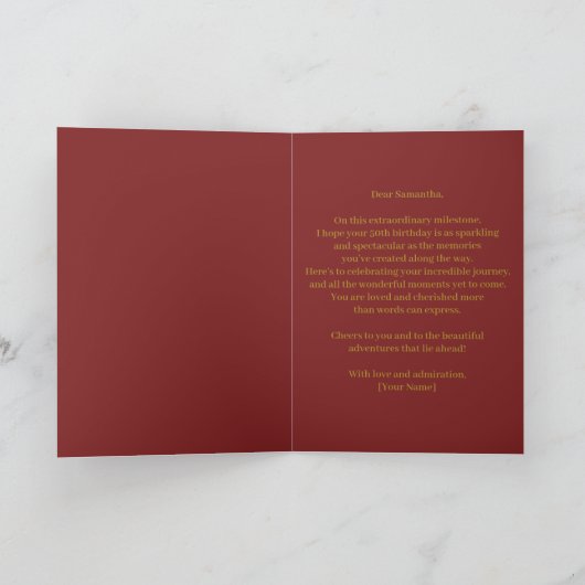 エレガントスタイリッシュ金ゴールド赤50誕生日 カード (内部)