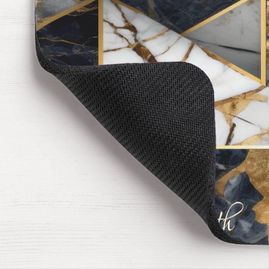 エレガントスタイリッシュ金ゴールド黒大理石幾何学模様 マウスパッド (コーナー)