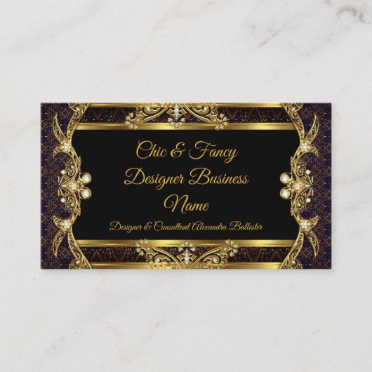 エレガントスタイリッシュ金ゴールド・ブラックBrocade Designer 名刺 (正面)