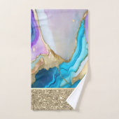 エレガントスタイリッシュ金ゴールド、青、バイオレット大理石 バスタオルセット (ハンドタオル)