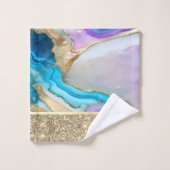 エレガントスタイリッシュ金ゴールド、青、バイオレット大理石 バスタオルセット (ウォッシュタオル)