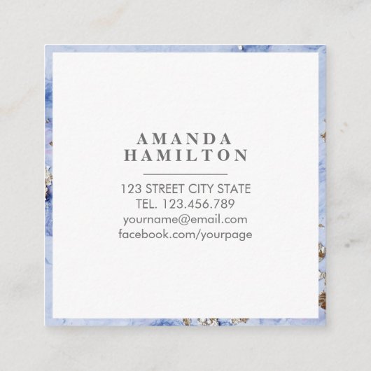 エレガントスタイリッシュ青大理石金ゴールドプロフェッショナル スクエア名刺 (裏面)