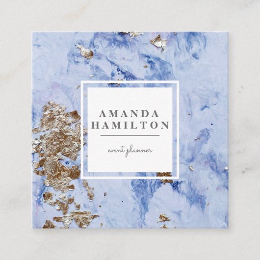エレガントスタイリッシュ青大理石金ゴールドプロフェッショナル スクエア名刺 (正面)
