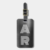 エレガントスタイリッシュ2モノグラムイニシャルブラックメタル ラゲッジタグ (正面縦)
