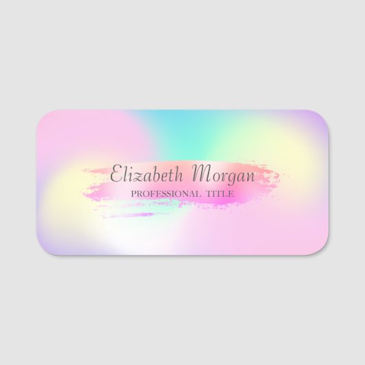 エレガントスタイリッシュ,ブラシストローク,ホログラフィグラデーションック 名札 (正面)