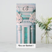 エレガントスタイリッシュDECORアクア、ブルーグリーン、ピンク白 招待状 (スタンド正面)