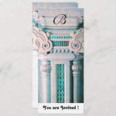エレガントスタイリッシュDECORアクア、ブルーグリーン、ピンク白 招待状 (正面/裏面)