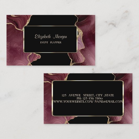 エレガントスタイリッシュLuxury,モダン Burgundy Agate 名刺 (正面/裏面)