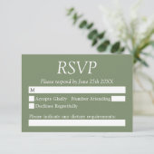 エレガントスタイリッシュSage Green Wedding RSVPカード (スタンド正面)