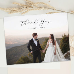 エレガントスタイリッシュScript Photo結婚's Thank You ポストカード