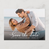 エレガントスタイリッシュScript Photo Wedding日付の保存 案内ポストカード (正面)