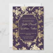 エレガントスタイルのトレオピアパープルゴールドフラワーウェディング 招待状 (正面)