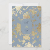 エレガントスタイルダスティブルー金ゴールド結婚フローラ 招待状 (裏面)