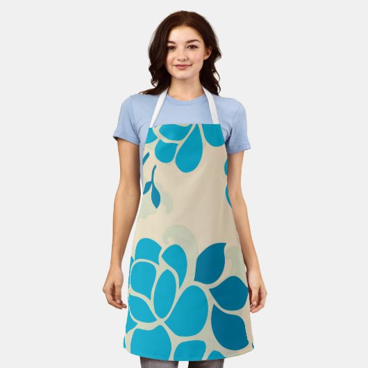 エレガントスタイルブルーフローラデザイン| エプロン (着用した状態)
