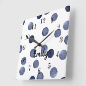 エレガントスタイル、水彩水玉模様、青とwhit スクエア壁時計 (傾斜)