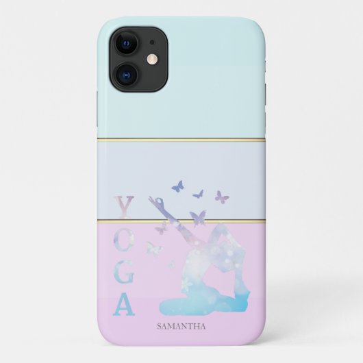 エレガントストライプのモダングラデーションヨーガの女の子シルエット Case-Mate iPhoneケース (裏面)