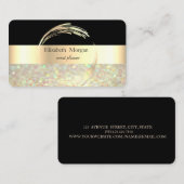 エレガントストライプのモダン黒、グリッター《写真》ぼけ味 名刺 (正面/裏面)