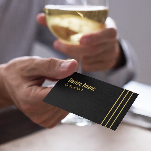 エレガントストライプの金ゴールドとブラックプロフェッショナルスクリプト 名刺