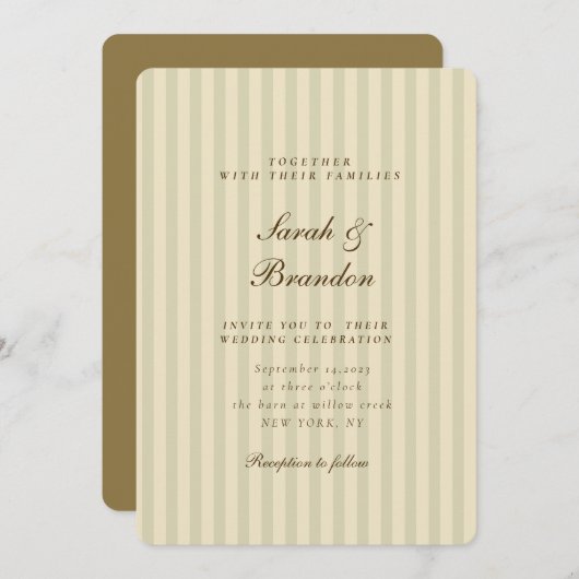 エレガントストライプの | ベージュクラシック結婚ズ 招待状 (正面/裏面)