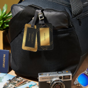 エレガントストライプゴールデンとブラック模様モノグラム ラゲッジタグ